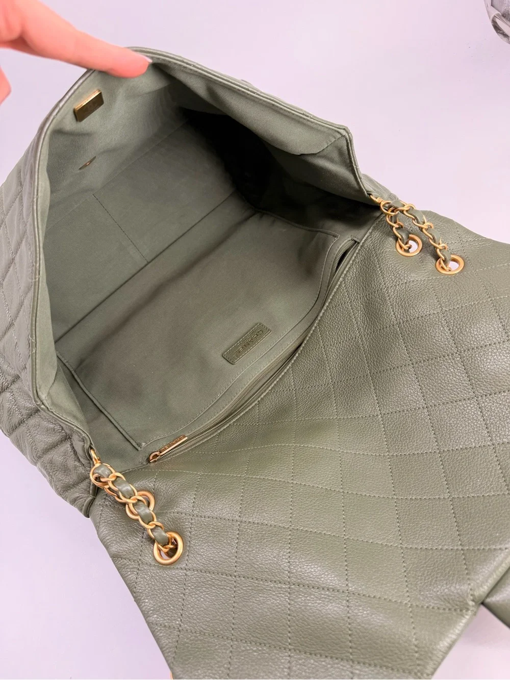 Chanel XXL Travel Classic Flap Bag Khaki Grained Calfskin Leather
